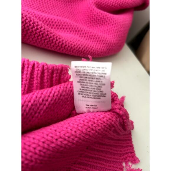 Nyc Knits Sweater Womens L Pink Cropped Distressed Mock Neck Cable Knit Pullover - Picture 8 of 11